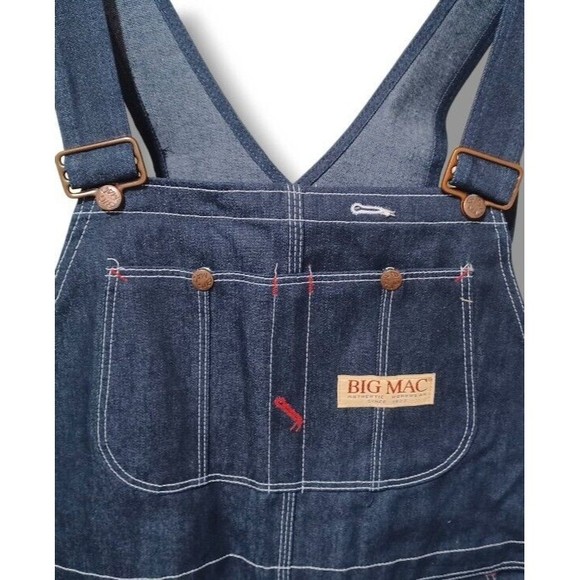 Big Mac 42x34 Dark Wash Bib Overalls Mens Carpenter Utility Blue Jeans Vtg NOS - Picture 7 of 16